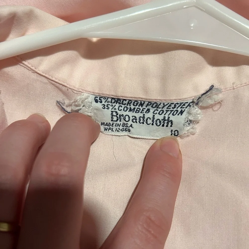 Pink Vintage A-Line Tea Length Collared Button Up Dress with Gray Ribbon Belt - Picture 8 of 8